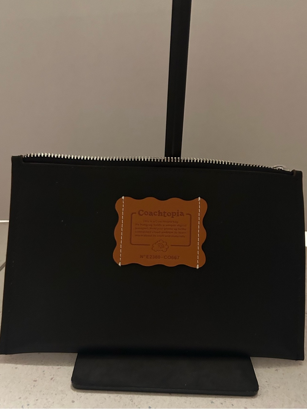 Coachtopia Black Leather Zip Pouch with Tan Creed